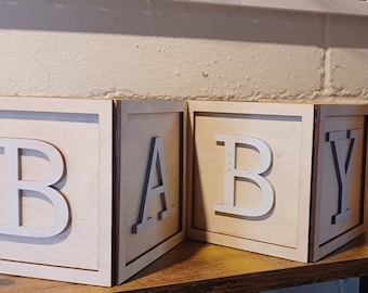 NEW letter options!Natural Wood Baby Blocks. Baby shower/gender reveal/birthday party Centerpiece decoration/Gift box Nursery Decor