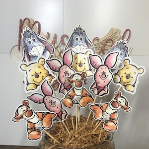 Winnie the Pooh Watercolor Heads Centerpiece Picks!