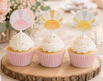 Hier kommt der Sohn Cupcake Toppers, Sunshine Birthday Decor set von 12