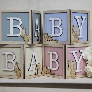 Jarrón clásico de Winnie the Pooh Baby Block/Centro de mesa floral para baby shower/Revelación de género/Cumpleaños