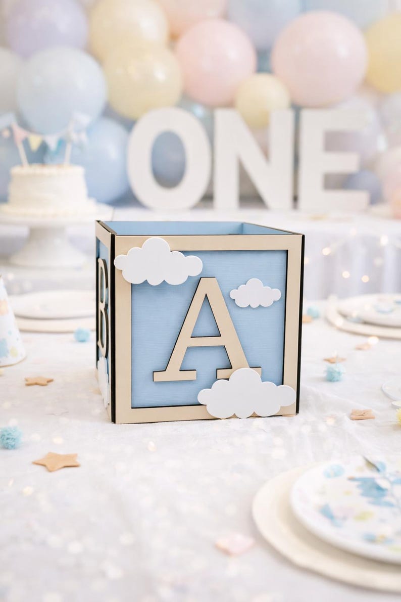 Cloud Baby Block Centerpiece 6x6, Neutral Shower Decor, Cloud Nine ...