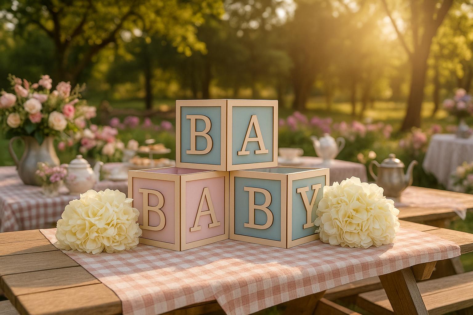 Wood Trim Baby Block Centerpiece 6x6, Rustic Baby Shower Decor