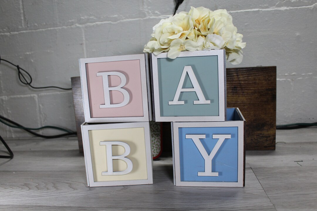 Baby Block Vase/flower Holder Centerpiece Baby Shower Gender Etsy