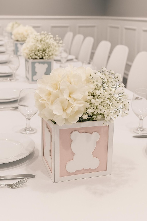 Teddy Bear Baby Block Centerpiece, We Can Bearly Wait Shower Decor
