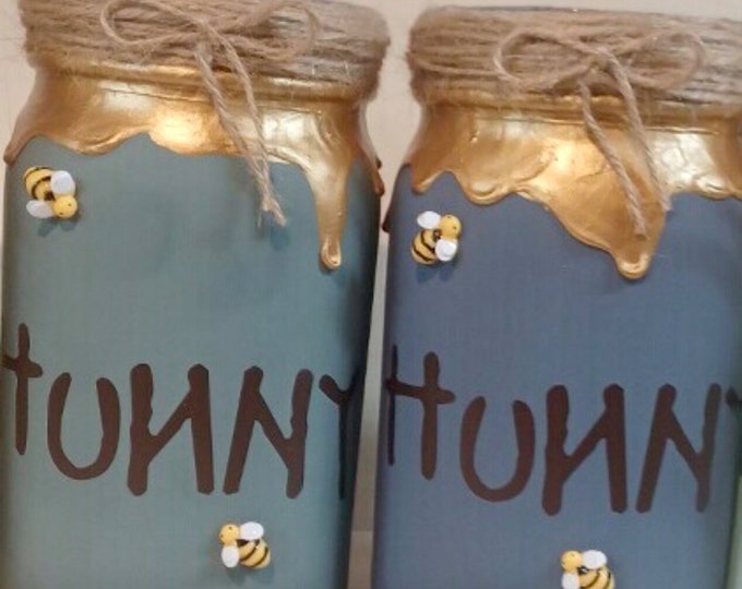 Mason Jar Hunny Pot Centerpiece , Quart Size Mason Jar , Winnie the