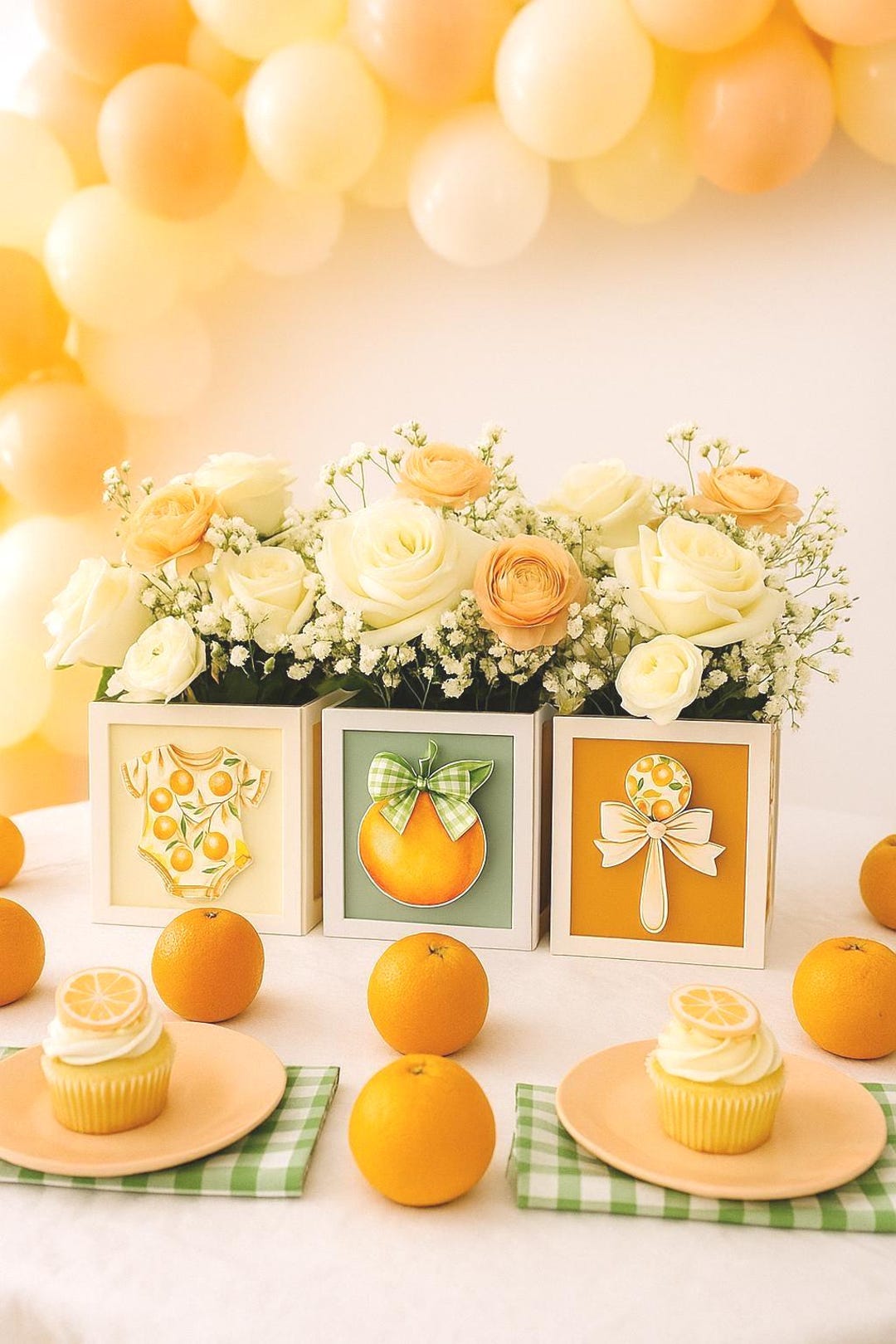 Little Cutie Baby Block Centerpiece 6x6, Orange Shower Decor