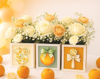Little Cutie Baby Block Centerpiece 6x6, Orange Shower Decor, Citrus Theme Decoration