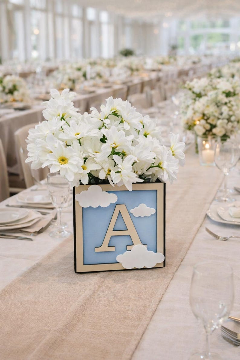 Cloud Baby Block Centerpiece 6x6, Neutral Shower Decor, Cloud Nine ...