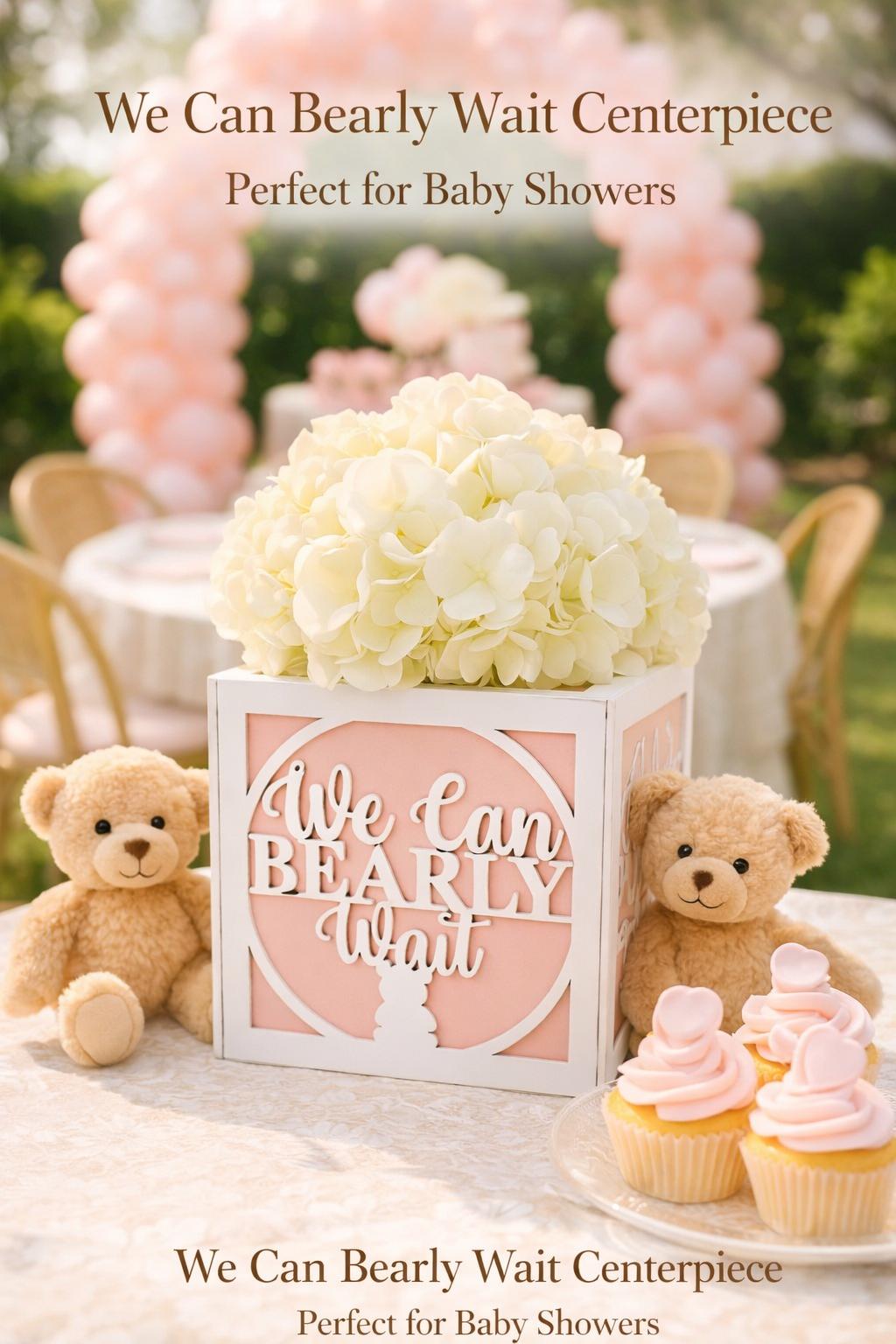 We Can Bearly Wait Baby Block Centerpiece 6x6, Teddy Bear Decor