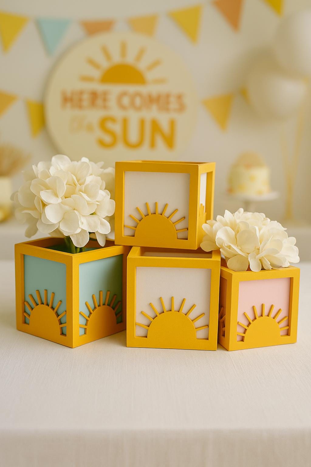Sun Centerpiece Box: Boho Baby Shower Decor, Party Decor