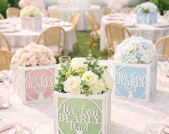We Can Bearly Wait Baby Block Centerpiece 6x6, Teddy Bear Decor