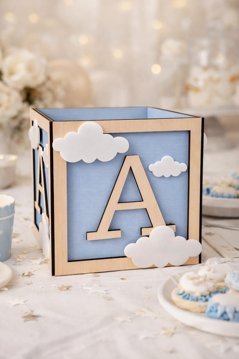Cloud Baby Block Centerpiece 6x6, Neutral Shower Decor, Cloud Nine ...