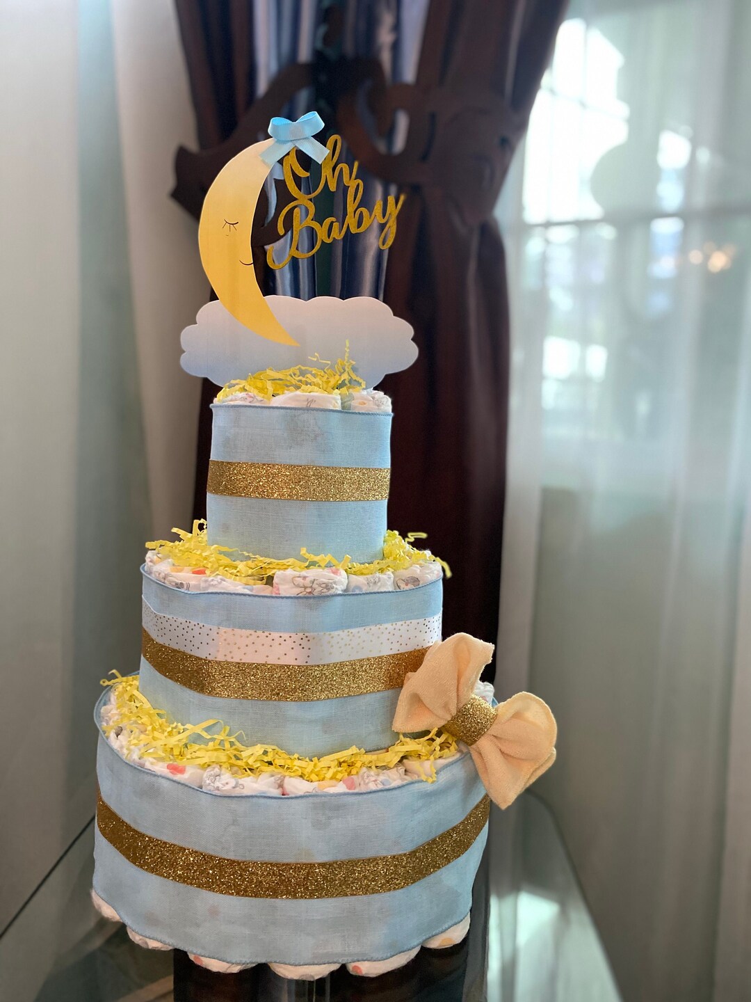 Twinkle Star Little Baby Boy Diaper Cake Moon Blue Centerpiece Gift ...