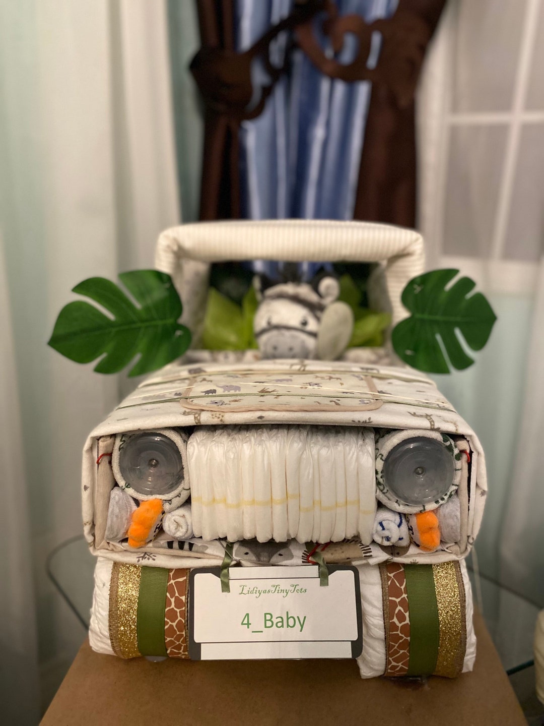 Diaper Cake Car 4x4 Jungle Safari Theme for Baby Shower Boy