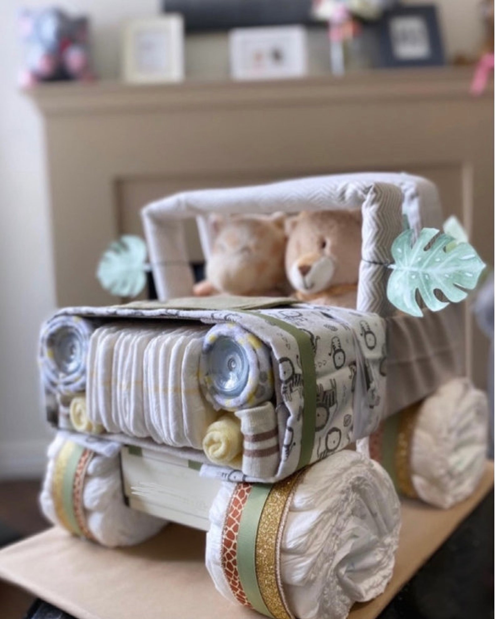 Safari Theme Baby Diaper Jeep Gift Gold Green Beige Diaper Etsy