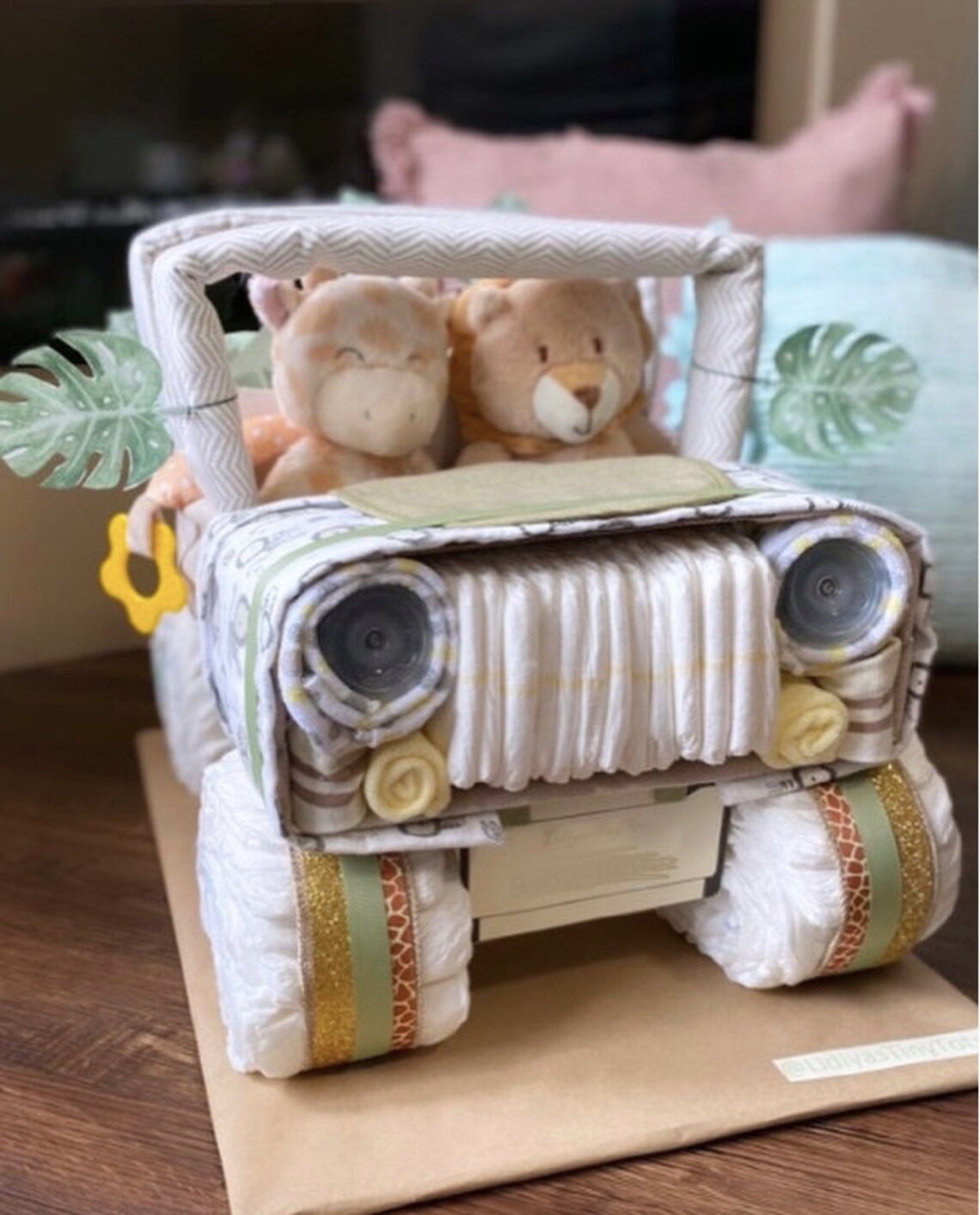 Safari Theme Baby Diaper Jeep Gift Gold Green Beige Diaper Etsy