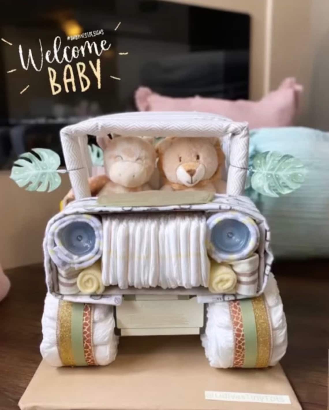 Safari Theme Baby Diaper Jeep Gift Gold Green Beige Diaper Etsy