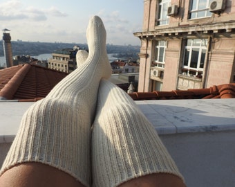 Over Knee %100 Merino Wool Socks |  Knit Wool Socks
