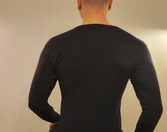Camiseta masculina de manga comprida de lã merino 100% lã, camiseta térmica de inverno
