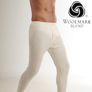 100% Merino Wool Men Pants Under Men's Classic Midweight Waffle Pant Thermal  Bottom 