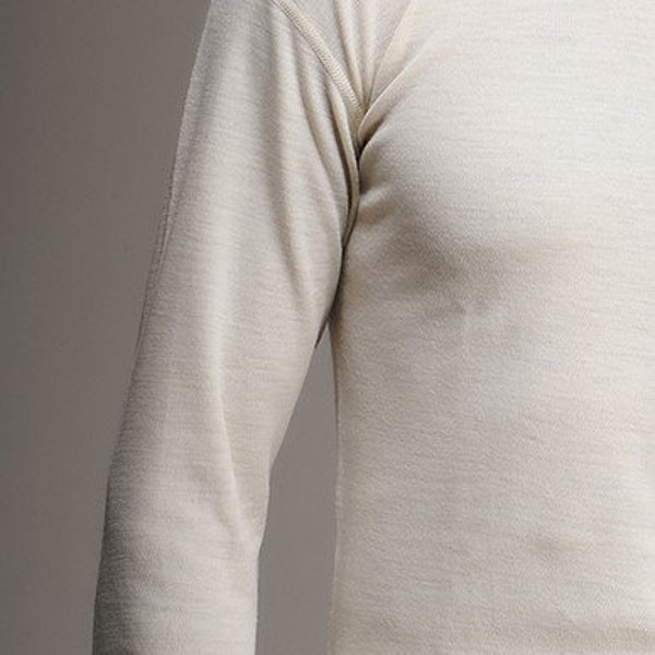 Merino Wool Long Sleeve T-shirt Men %100 Wool, Thermal Winter Undershirt