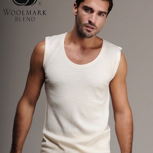 Merino Wolle Ärmelloses T-Shirt Männer %100 Wolle, Thermo Winter Unterhemd