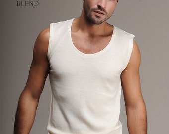 Merino Wool Sleeveless T-shirt Men %75 Wool, Thermal Winter Undershirt