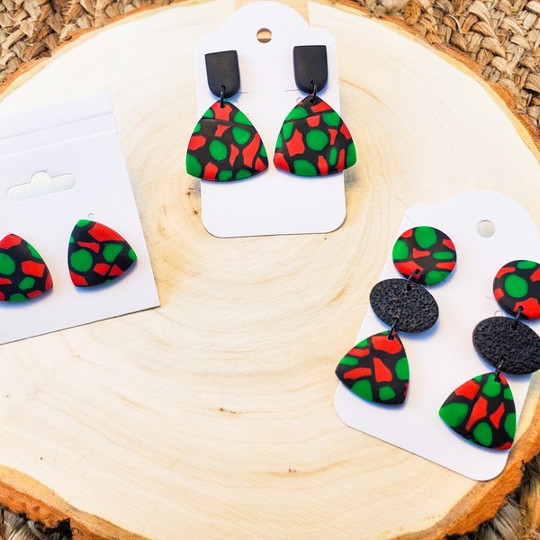 Pan African Juneteenth Clay Earrings| Afrocentric Jewelry| Handmade Red Black Green Accessory| Black Girl Earrings| Gift For Her