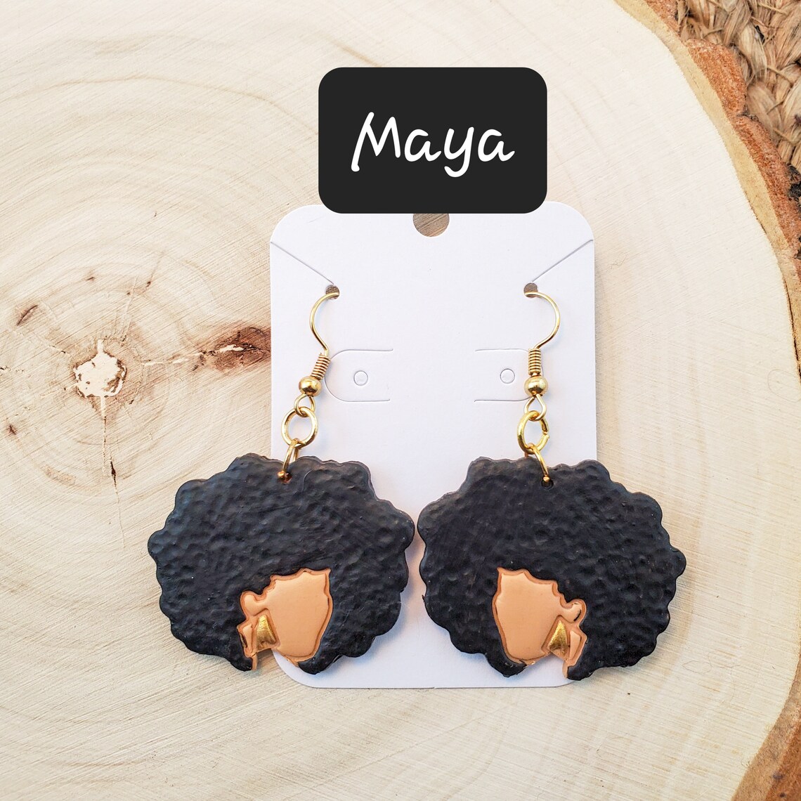 Black Afro Woman Earrings Black Girl Earrings Dangle Stud Etsy