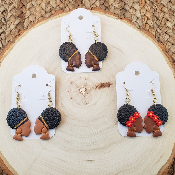 Black Afro Woman Earrings| Black Girl Hair Dangle Earrings| Ethnic Statement Earrings| African Lady Jewelry Accessory| Black Woman Owned