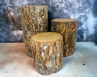 Rustic Wood Log Stumps - Set of 3 - Rustic Wedding Table Centerpiece