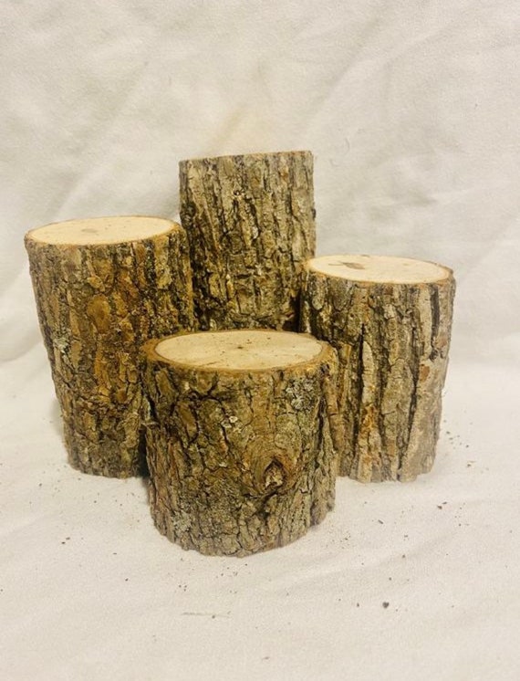 Rustic Wood Log Stumps Set of 4 Rustic Wood Decorations Rustic Wedding,  Rustic Table Centerpiece 