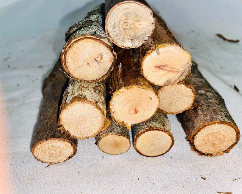 May include: A pile of brown and tan wooden logs with bark, stacked in a pyramid shape. The logs are cut into rounds and have a natural wood grain.