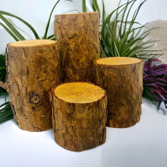 Rustic Pine Wood Log Stumps Set of 4 Rustic Wood Decorations Rustic  Wedding, Rustic Table Centerpiece 