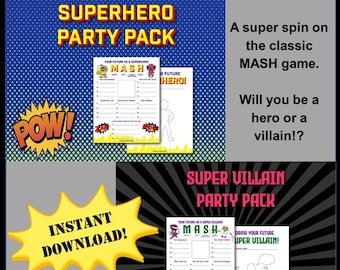 スーパーヒーローとスーパーヴィランのMASHゲーム * 誕生日パーティー * パジャマパーティー * コミック、ヒーロー、悪役 * すぐにダウンロード