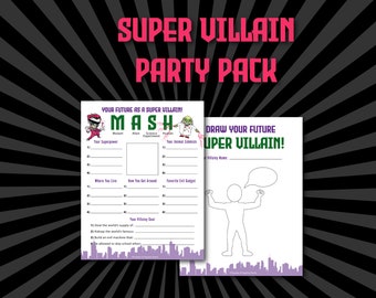 スーパーヴィランのMASHゲーム * 誕生日パーティー * パジャマパーティー * コミック、ヒーロー、悪役 * 即時ダウンロード