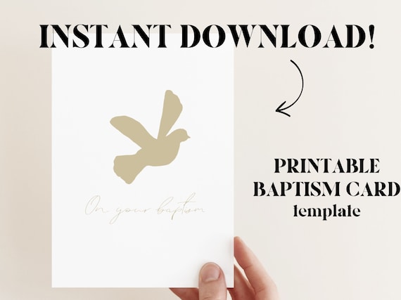 Baptism Card PRINTABLE Simple Minimalist Religious Baptismal - Etsy