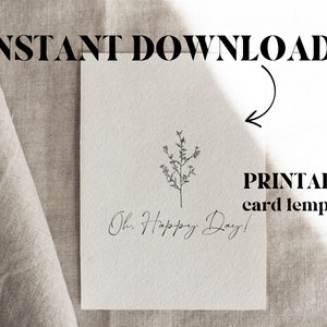 PRINTABLE Wedding Congratulations Card | Oh, Happy Day | INSTANT DOWNLOAD | 4x6 Card Template | Handmade Artwork | pdf only | Downloadable