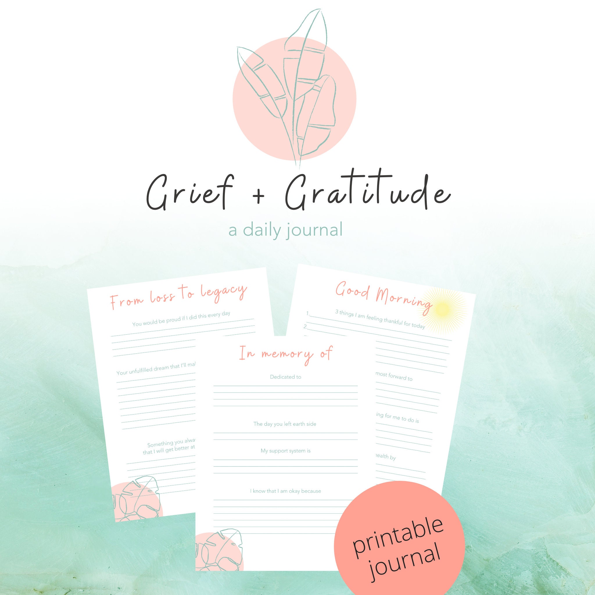 GRIEF GRATITUDE JOURNAL 50 Page Printable - Etsy