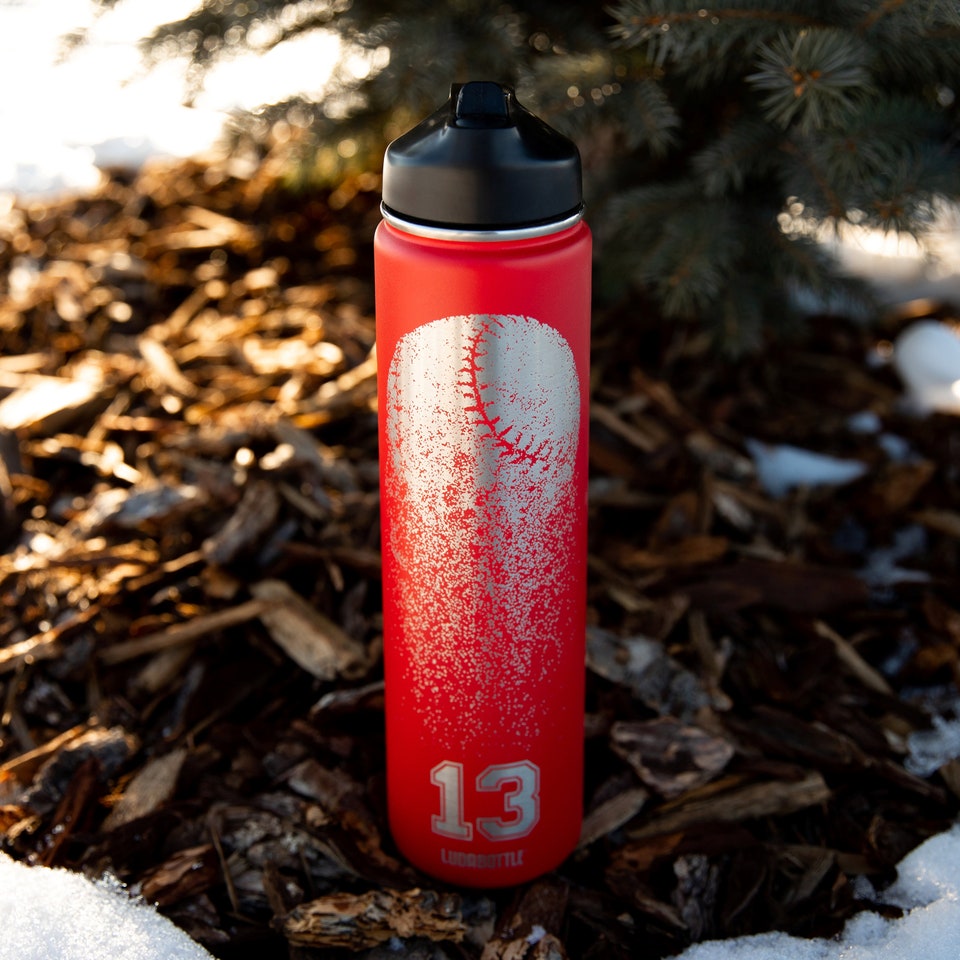 Discover Baseball Engraved Personalized Stainless Steel Water Bottle With Sports Lid