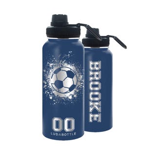32oz Soccer Ball Splatter Engraved Personalized Water Bottle With Spout Lid