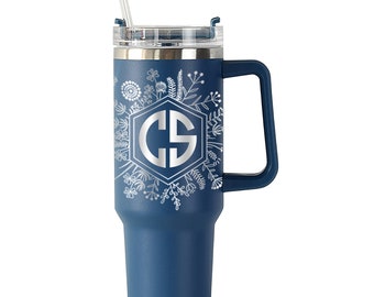 Flower Garden Monogram Engraved Personalized 40oz Handle Tumbler