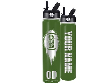 24oz Grunge Football Engraved Personalized Stainless Steel Water Bottle With Straw Lid