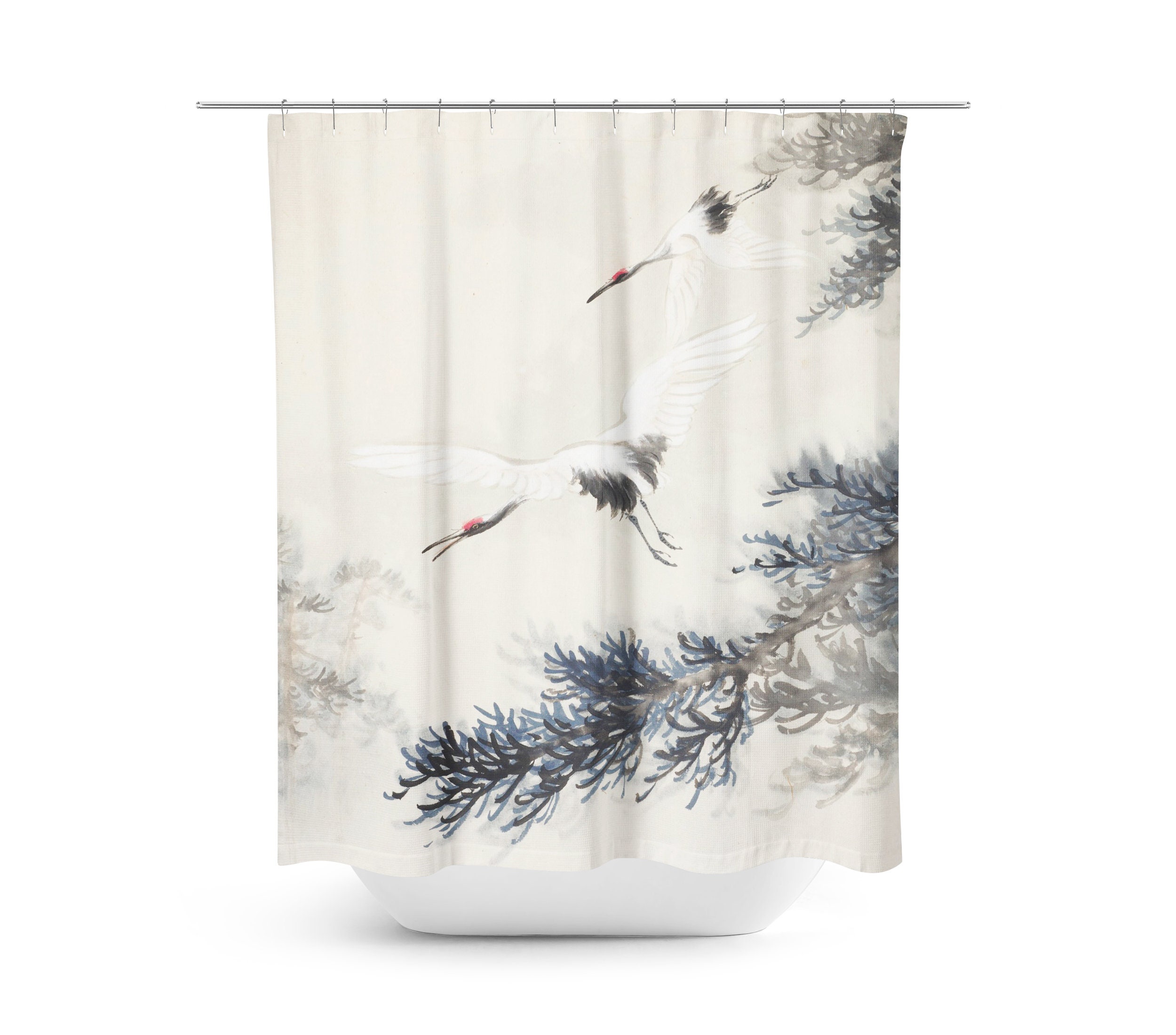 Japanese Crane Shower Curtain Two Cranes Etsy