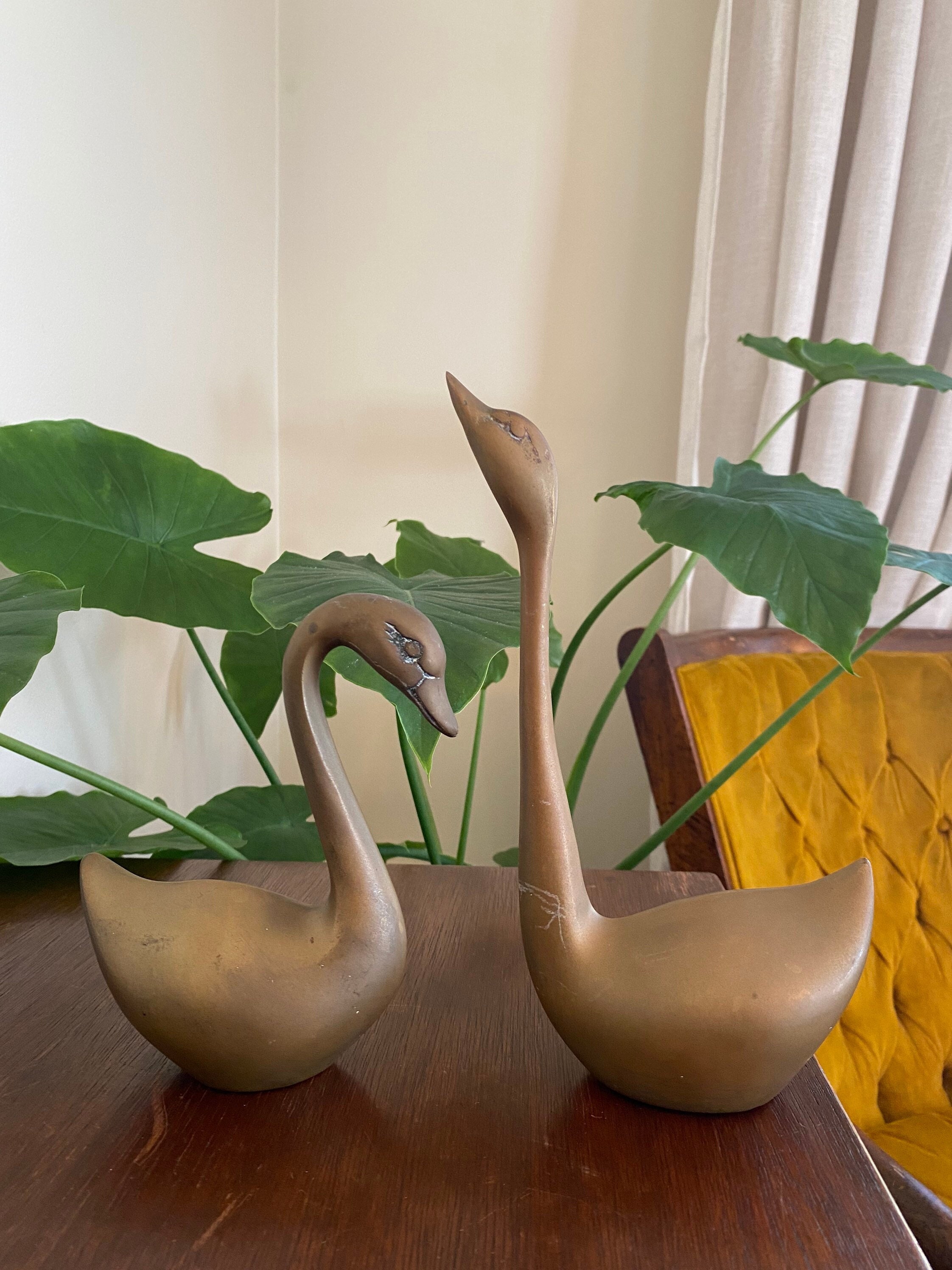 Brass Swan  vintage  Brass Swan Figurines Bird Crafted with Genuine Brass Age Lovely Patina