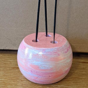 Hand-Painted Wooden Incense Holder – Pink Swirl Design
