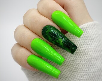 Neon Green Nails Etsy Neon Green Nails Etsy