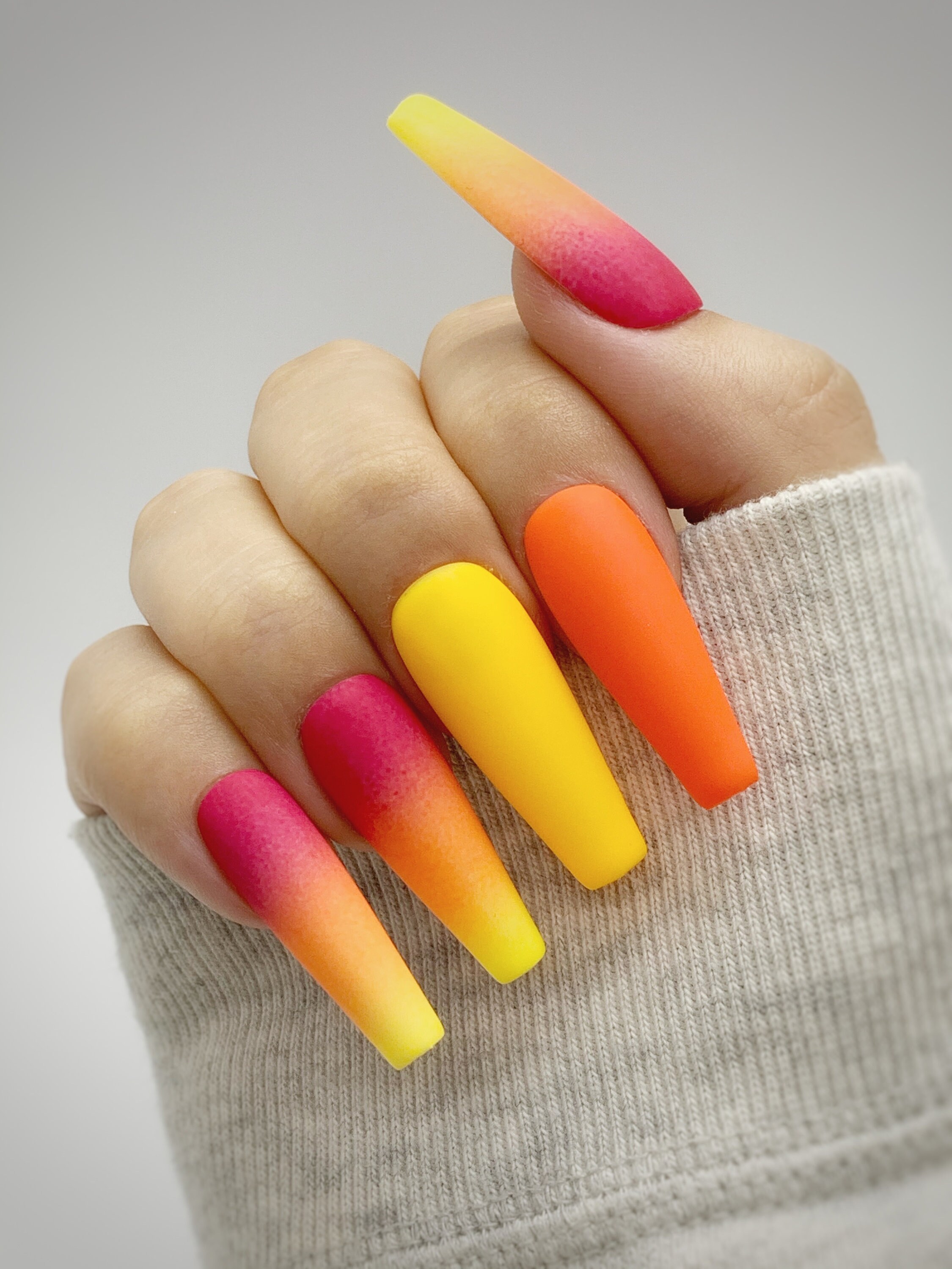 Ombre Press On Nails Sunset Fake Nails Long Coffin Nails Etsy Australia
