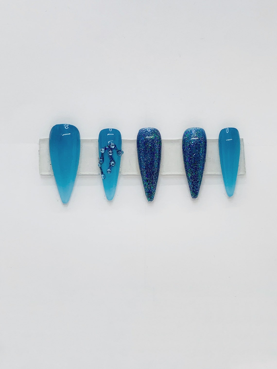 Aquarius Press On Nails Glitter Nails Blue Nails Zodiac | Etsy