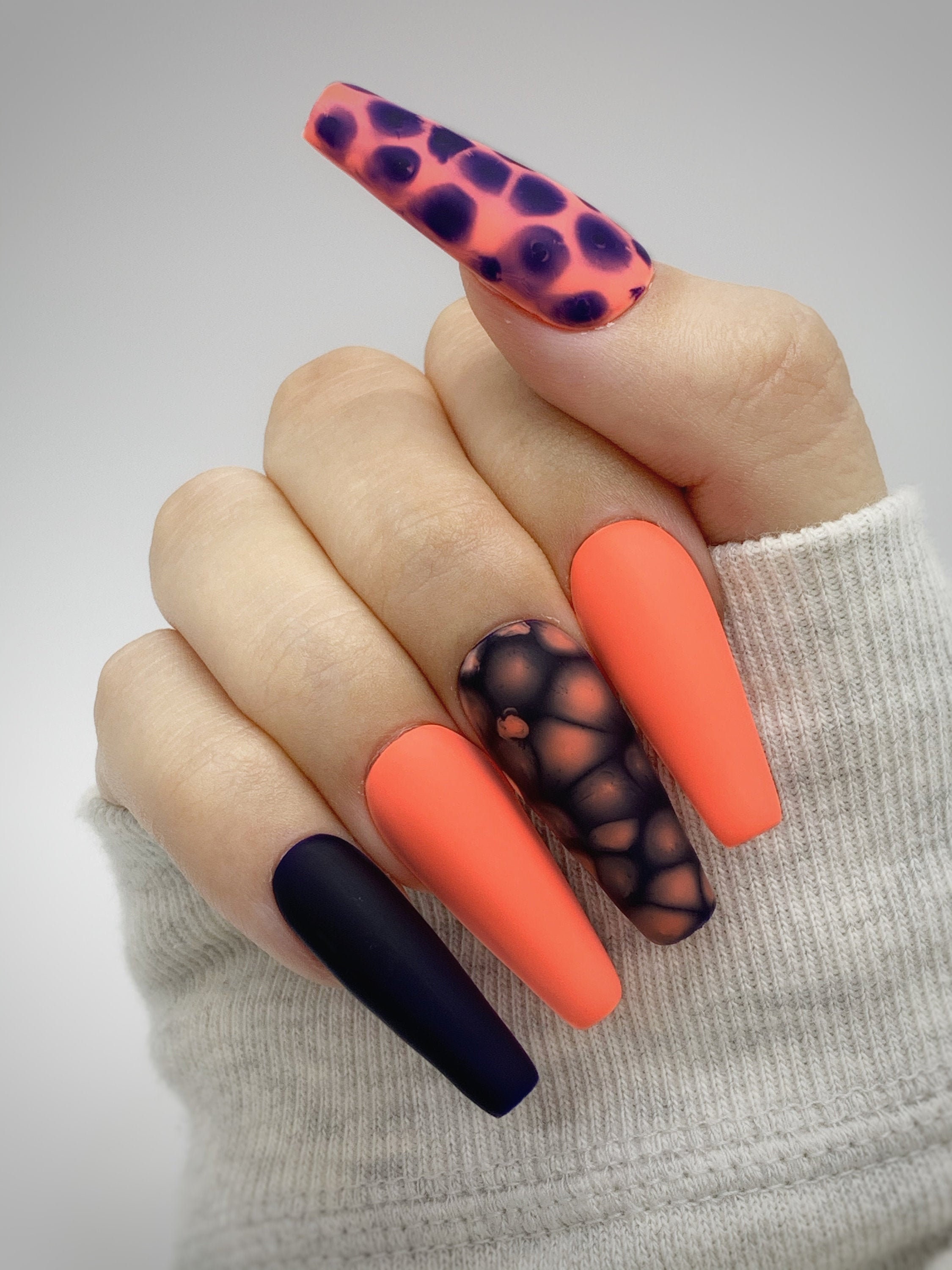 Coral Press On Nails Acrylic Gel Tips Long Coffin Orange Etsy Israel Coral Press On Nails Acrylic Gel Tips Long Coffin Orange Etsy Israel